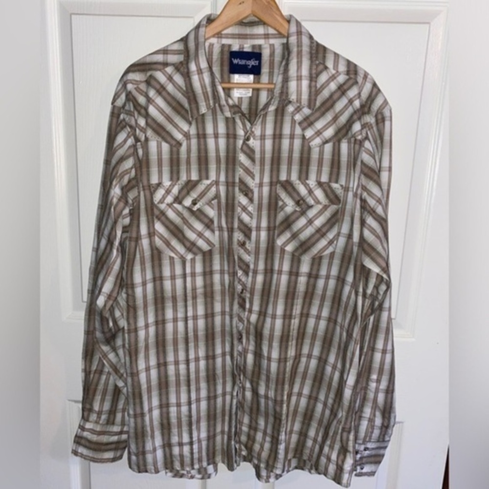 Wrangler Long Sleeve Western Shirt, Pearl Snap Button Down Men’s XXL, Cowboy
